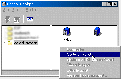 Création d'un signet sous Leech FTP